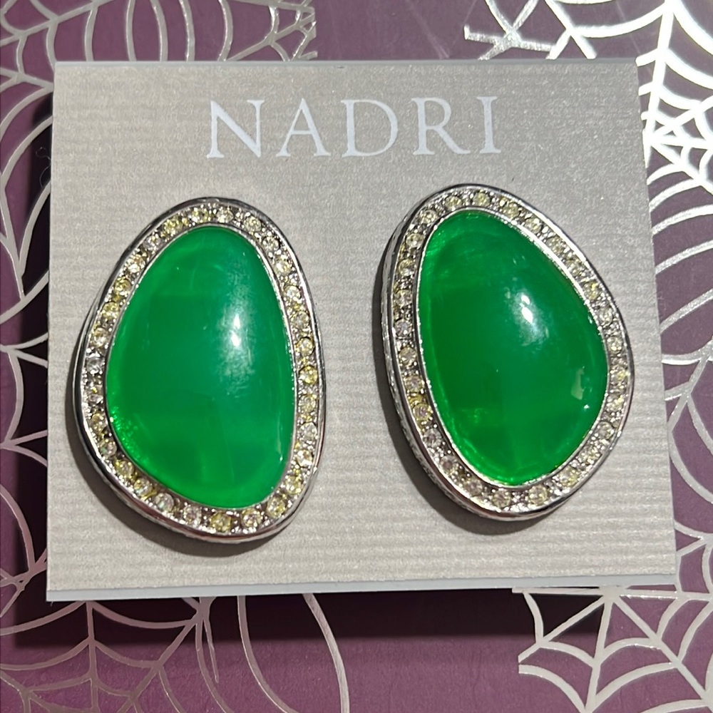 Nadri green stone clip on earrings
